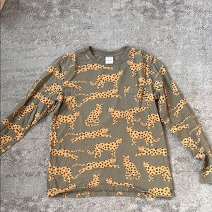 HANNA ANDERSSON Olive Green Kids Shirt with Cheetah Print